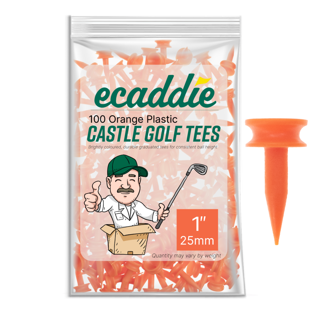 Orange Golf Tees Ecaddie Plastic Castle Tees 25mm (100 Pack)
