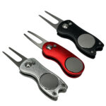 Golf Divot Repair Tool with Magnetic Ball Marker / Switch Blade Style Pitchfork
