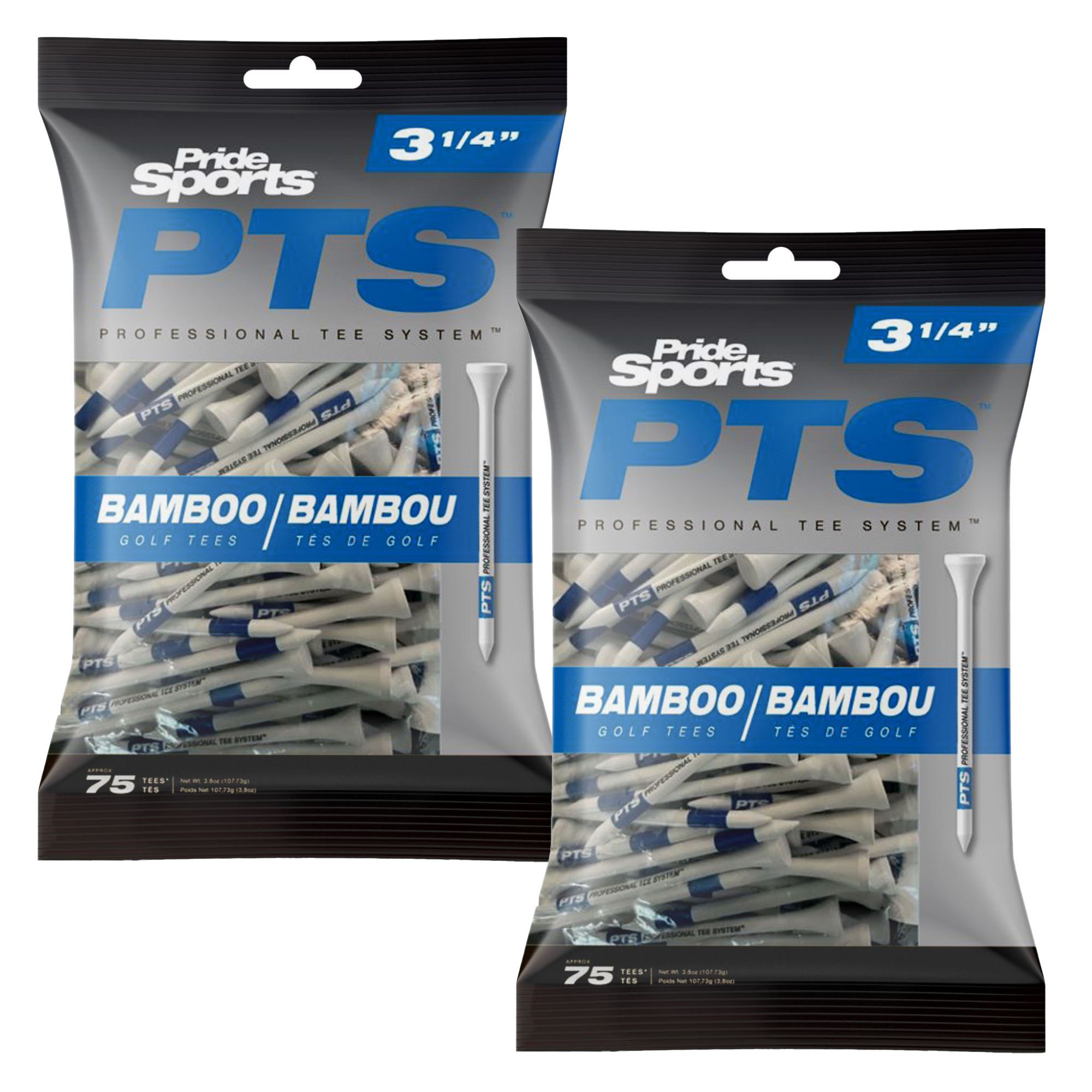 Pride PTS Bamboo Tees - Pro Length-Plus 3.25" - Twinpack (2 x 75 Pack)